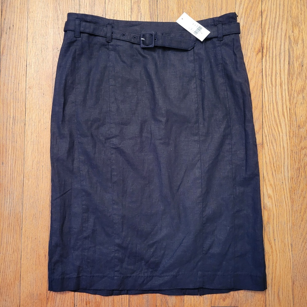 NY Company 2 Pencil Skirt Black Belted Linen Summer Academia Twee Office Career